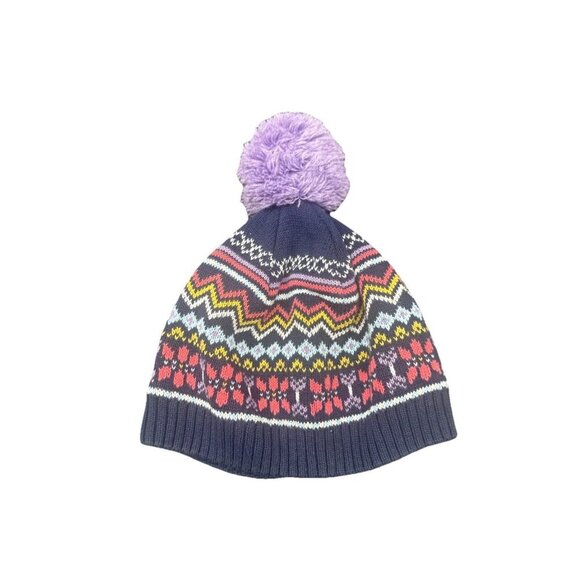 Hanna Andersson Colorful Patterned Beanie Pom Pom Winter Hat Sz L Skiing Snow - Picture 2 of 3